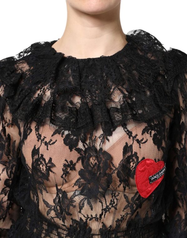 Black Cotton Floral Lace Women Blouse Top - Image 5