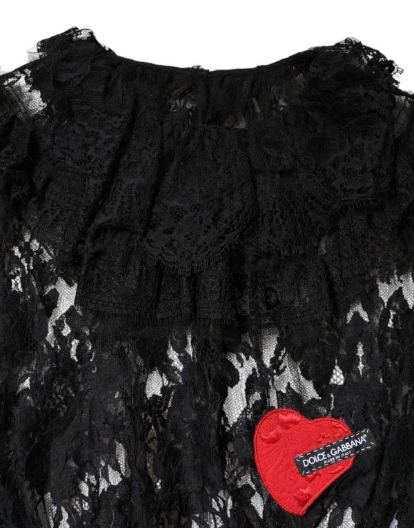 Black Cotton Floral Lace Women Blouse Top - Image 7