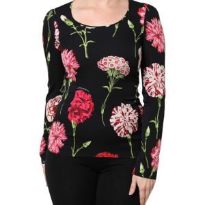 Black Floral Long Sleeve Women Blouse Top