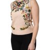 Beige Floral Embroidery Sleeveless Tank Top - Image 3