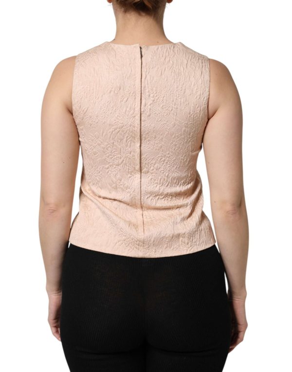 Beige Floral Embroidery Sleeveless Tank Top - Image 4