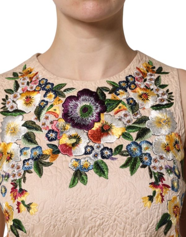 Beige Floral Embroidery Sleeveless Tank Top - Image 5
