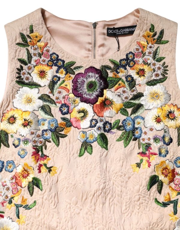 Beige Floral Embroidery Sleeveless Tank Top - Image 7