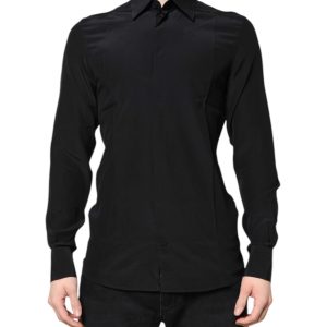 Black Silk GOLD Long Sleeves Dress Shirt