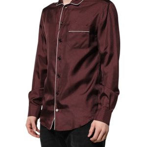 Burgundy Silk Dotted Long Sleeves Shirt