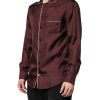 Burgundy Silk Dotted Long Sleeves Shirt - Image 2