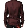 Burgundy Silk Dotted Long Sleeves Shirt - Image 4