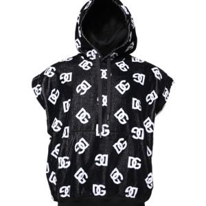 Black DG Cotton Hooded Sleeveless Sweater