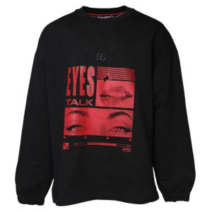 Black Cotton Graphic Print Pullover Sweater