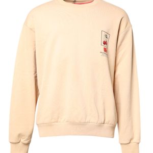 Beige Cherry Print Crew Neck Pullover Sweater