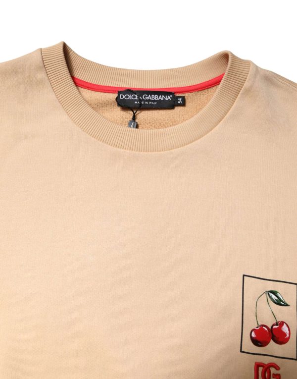 Beige Cherry Print Crew Neck Pullover Sweater - Image 5