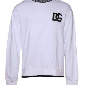 White Logo Cotton Crew Neck Pullover Sweater