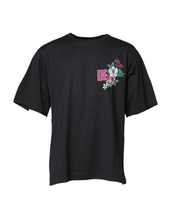 Black DG Floral Print Crew Neck T-shirt - Image 2