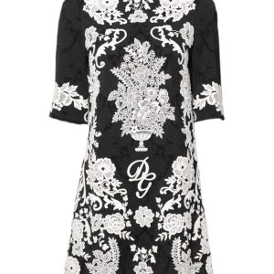 Black Floral Lace Short Sleeves Mini Dress