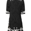 Black Floral Lace Short Sleeves Mini Dress - Image 3