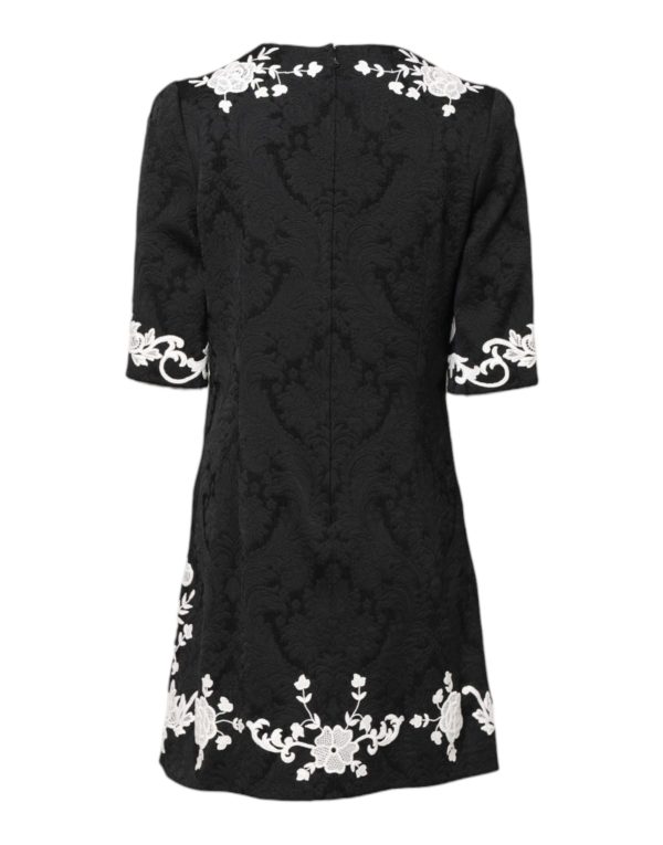 Black Floral Lace Short Sleeves Mini Dress - Image 3