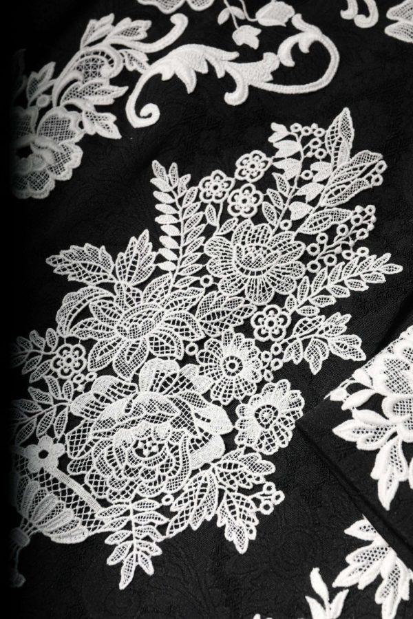 Black Floral Lace Short Sleeves Mini Dress - Image 5