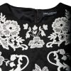 Black Floral Lace Short Sleeves Mini Dress - Image 6