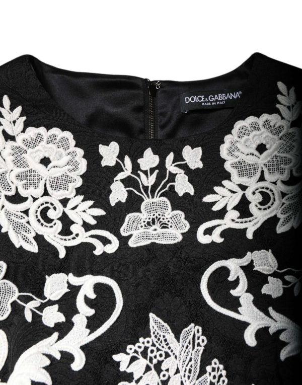 Black Floral Lace Short Sleeves Mini Dress - Image 6
