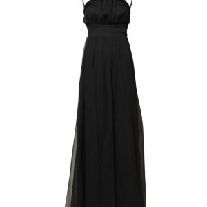 Black Tulle Pearl Sleeveless Long Gown Dress