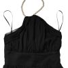 Black Tulle Pearl Sleeveless Long Gown Dress - Image 4
