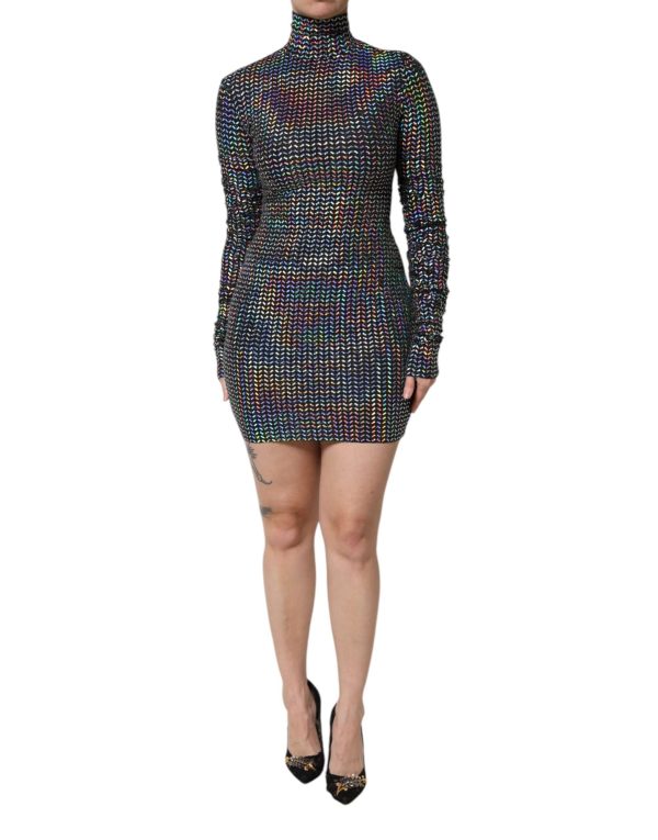 Black Embellished Nylon Bodycon Mini Dress - Image 2