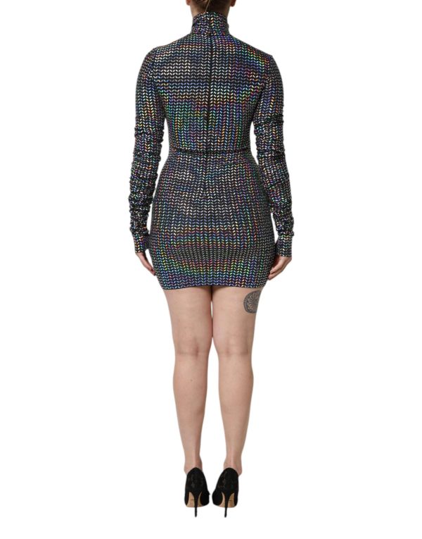 Black Embellished Nylon Bodycon Mini Dress - Image 4
