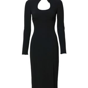 Black Long Sleeves Bodycon Sheath Midi Dress