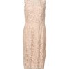 Beige Floral Lace Sleeveless Sheath Dress - Image 2
