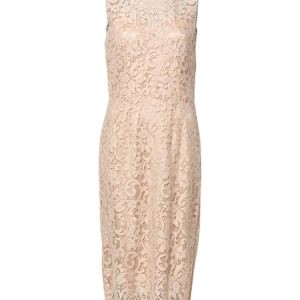 Beige Floral Lace Sleeveless Sheath Dress
