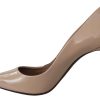 Beige Patent Leather Stiletto Heel Pumps - Image 2