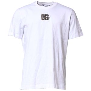 White Logo Embroidery Crew Neck T-shirt