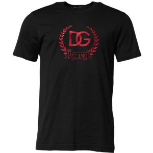 Black Cotton Embroidered Crew Neck T-shirt