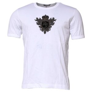 White Cotton Embroidered Round Neck T-shirt