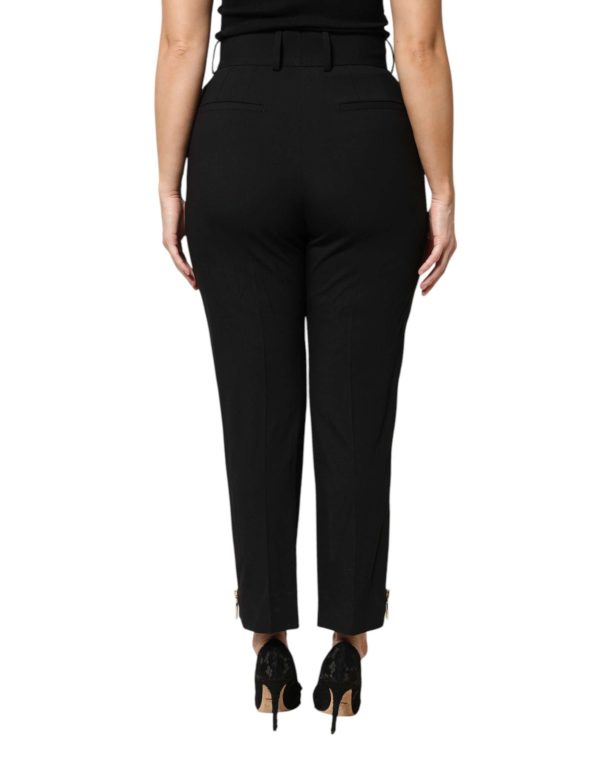 Black Wool High Waist Zipper Tapered Pants - Image 4