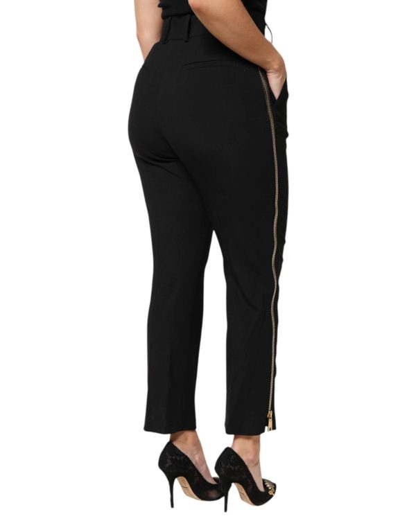 Black Wool High Waist Zipper Tapered Pants - Image 5