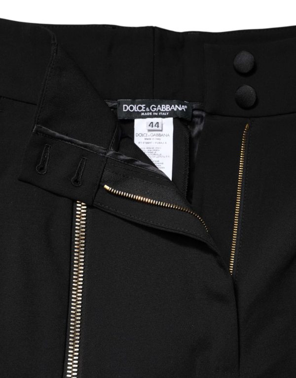 Black Wool High Waist Zipper Tapered Pants - Image 7