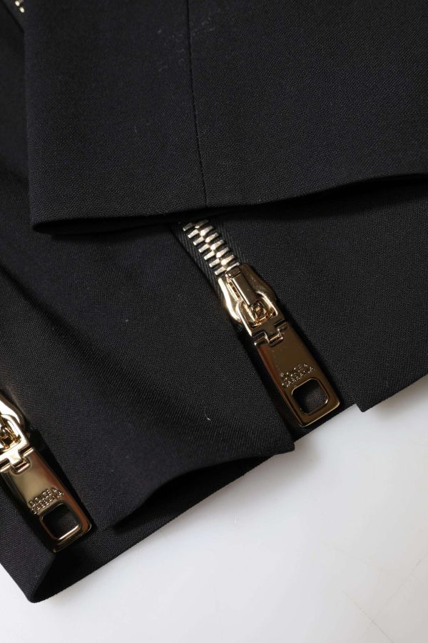 Black Wool High Waist Zipper Tapered Pants - Image 8