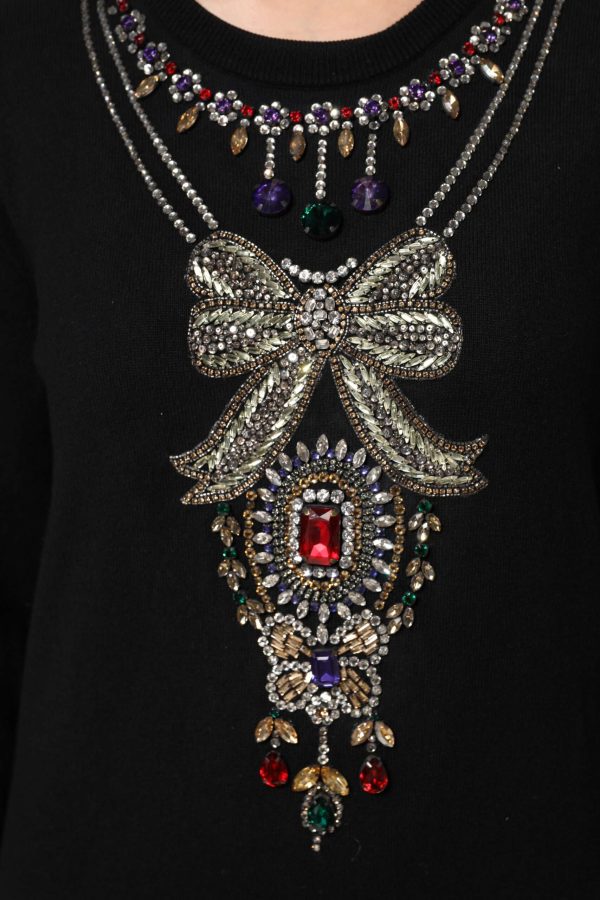 Black Cashmere Crystal Embellished Sweater - Image 7