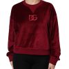 Red Cotton Velvet Crew Neck Pullover Sweater - Image 2