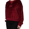 Red Cotton Velvet Crew Neck Pullover Sweater - Image 3