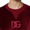Red Cotton Velvet Crew Neck Pullover Sweater - Image 6