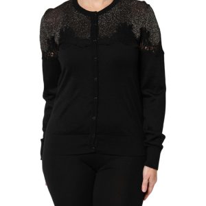 Black Viscose Lace Buttoned Cardigan Sweater