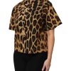 Brown Leopard Short Sleeve Collared Polo Top - Image 3