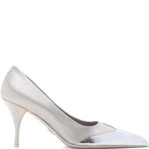 Satin And Metallic Silver Leather Pumps