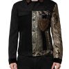 Black Gold Floral Jacquard Men Biker Jacket - Image 2