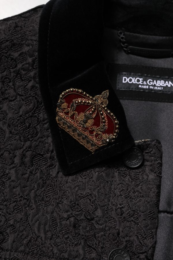 Black Gold Floral Jacquard Men Biker Jacket - Image 6