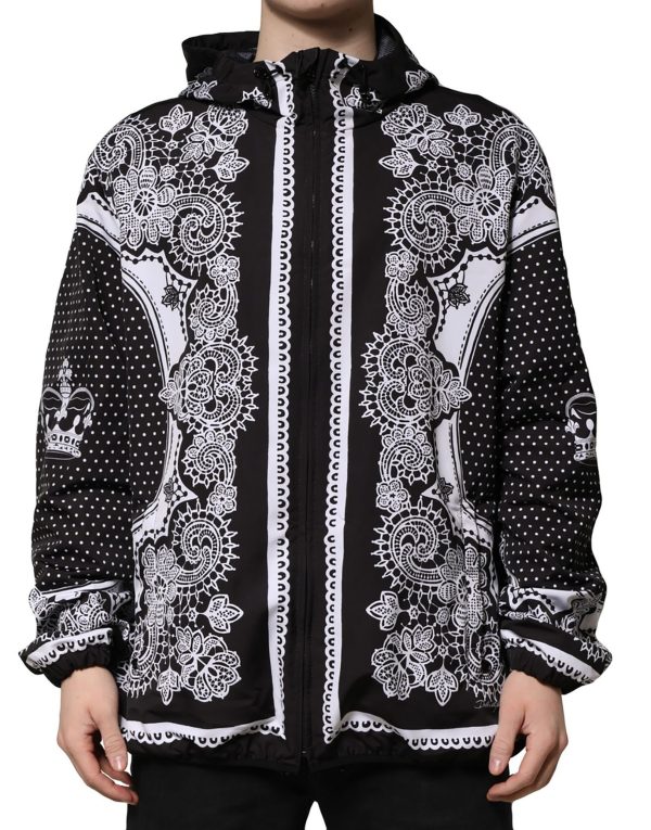 Black Bandana Print Hooded Bomber Jacket - Image 2