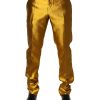 Yellow Silk Tapered Dress Men Pants - Image 2
