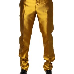 Yellow Silk Tapered Dress Men Pants